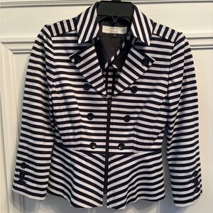 Tahari ASL Navy and White Striped Blazer